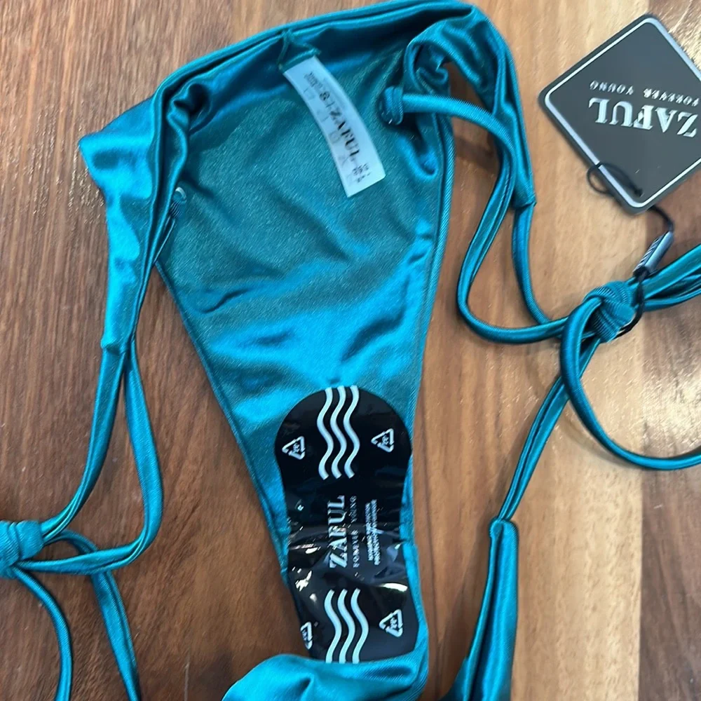 NWT (bottoms only) ZAFUL Shiny Silky Tie Side Bikini Swimwear - Deep Green S - Picture 4 of 4